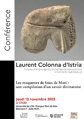 Affiche Conférence de Laurent Colonna d'Istria : "Les maquettes de foies de Mari : une compilation d’un savoir divinatoire" (image)