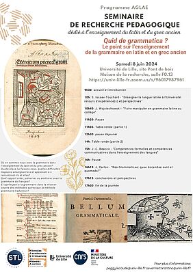 Affiche Séminaire de recherche pédagogique "Quid de grammatica ? Le point sur l’enseignement de la grammaire en latin et en grec ancien"