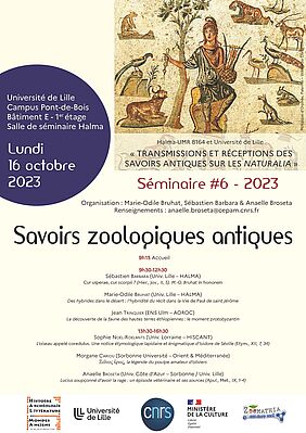 Affiche Séminaire #6 "Transmissions et réceptions des savoirs antiques sur les naturalia"