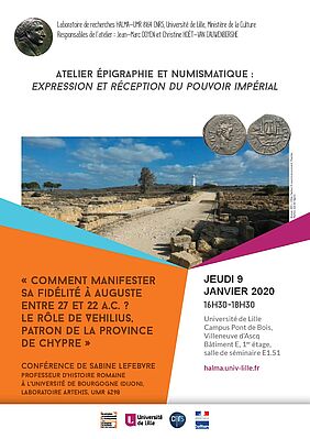 Affiche Conférence « Comment manifester sa fidélité à Auguste entre 27 et 22 A.C. ? Le rôle de Vehilius, patron de la province de Chypre » (image)