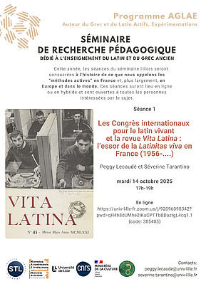 AFfiche Séminaire "Les Congrès internationaux pour le latin vivant et la revue Vita Latina : l'essor de la Latinitas viva en France (1956-....)" (image)