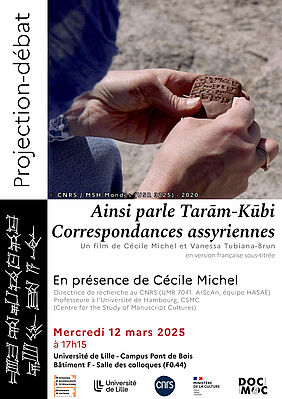 Affiche Projection-débat "Ainsi parle Tarām‐Kūbi. Correspondances assyriennes" (image)