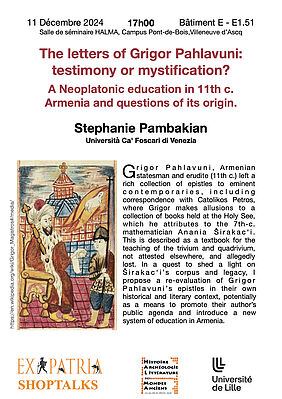 Affiche Conférence de Stephanie Pambakian : "The letters of Grigor Pahlavuni: testimony or mystification?" (image)