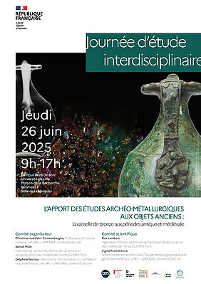 Affiche Journée d’étude interdisciplinaire "L’apport des études archéo-métallurgiques aux objets anciens : la vaisselle de bronze aux périodes antique et médiévale" (image)