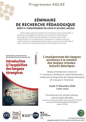 Affiche Séminaire de recherche pédagogique dédié à l'enseignement du latin et du grec ancien (image)