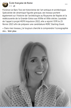 Florence Le Bars-Tosi dans une publication de l'École française de Rome sur les réseaux sociaux  (image)