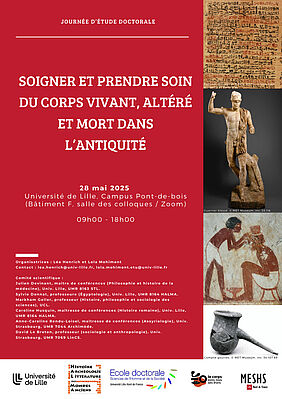 Affiche Journée d'étude doctorale "Soigner et prendre soin du corps vivant, altéré et mort dans l'antiquité" (image)