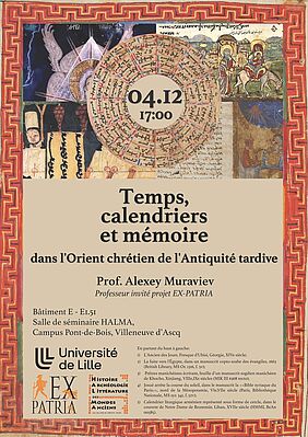 Affiche Conférence d'Alexey Muraviev : "Temps, calendriers et mémoire dans l'Orient chrétien de l'Antiquité tardive" (image)