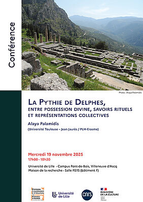 Affiche Conférence d'Alaya Palamidis : "La Pythie de Delphes, entre possession divine, savoirs rituels et représentations collectives" (image)
