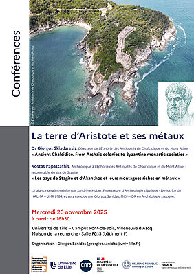 Affiche Conférences "La terre d’Aristote  et ses métaux" avec Dr Giorgos Skiadaresis et Kostas Papastathis (image)