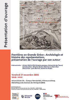 Affiche "Frontières en Grande Grèce : Archéologie et histoire des représentations", présentation de l’ouvrage par son auteur (image)
