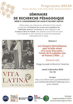 Affiche Séminaire "Les Congrès internationaux pour le latin vivant et la revue Vita Latina : l’essor de la Latinitas viva en France (1956-....)" (image)