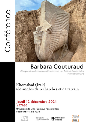 Affiche Conférence de Barbara Couturaud : "Khorsabad (Irak) : 180 années de recherches et de terrain" (image)