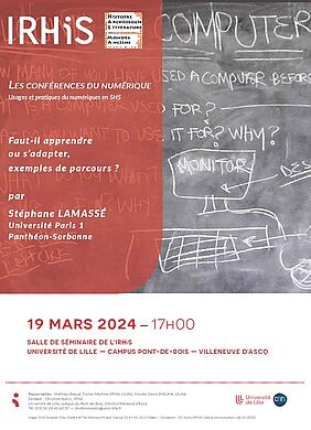 Affiche Conférence de Stéphane Lamassé "Faut-il apprendre ou s’adapter, exemples de parcours ?"