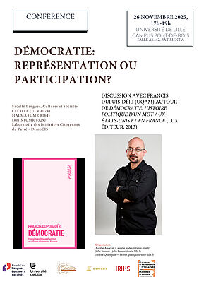 Affiche Conférence de Francis Dupuis-Déri : "Démocratie : représentation ou participation ?" (image)